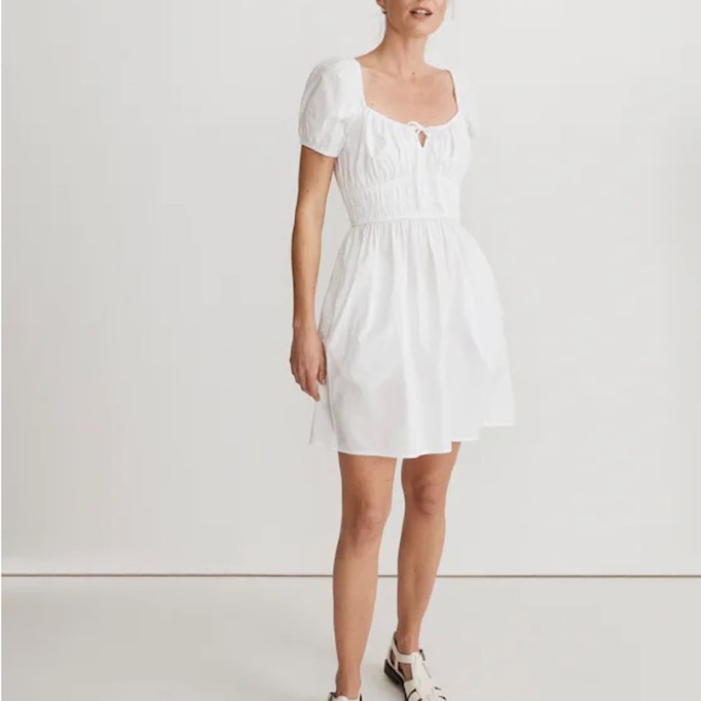 Madewell Poplin Sophia Tie-Front Mini Dress with Puffed Sleeves